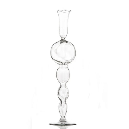 Clear Glass Candlestick with Large Round Ball 15.5"