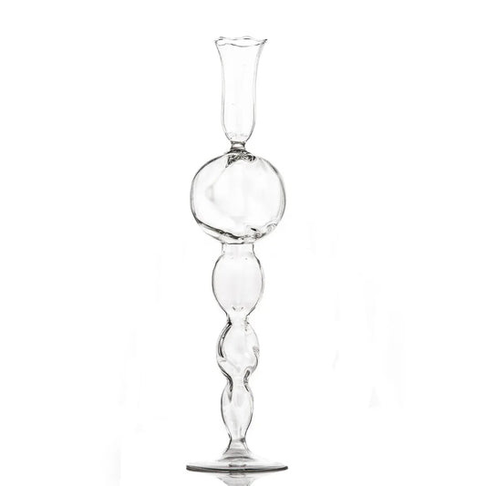 Clear Glass Candlestick with Large Round Ball 15.5"