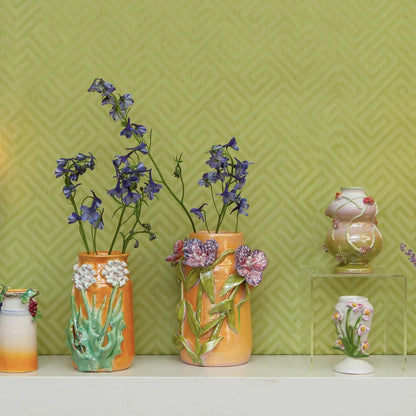 Large Mango Vase with Lavender Flowers 8.5"