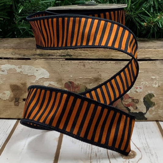 Dupion Halloween Witches Stripe - Orange 1.5” x 25yds