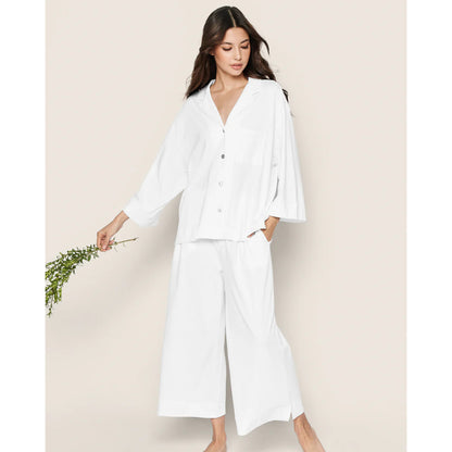 Women's Olivia Wide Leg Pima Pajama Set - White
