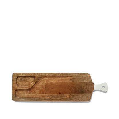 MTD Acacia Server Tray with White Handle - Small