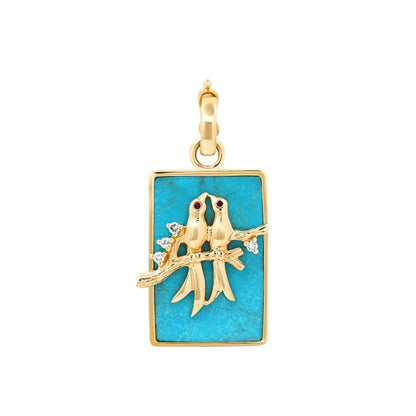 HRJ C Birds On A Branch: Small Turquoise Lovebirds Pendant