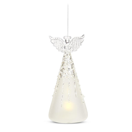 KKI Frosted & Beaded Glass LED Angel - 7"