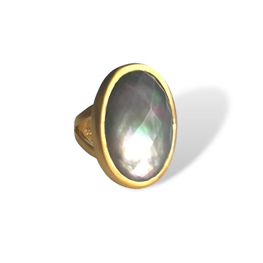 DMD R Grey Mother of Pearl Doublet Ring SZ7