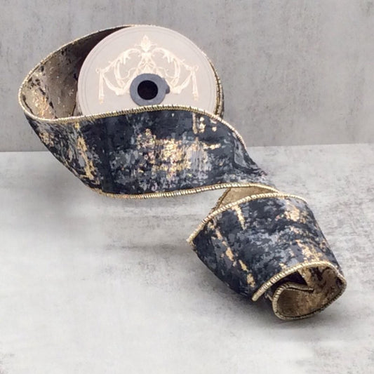 Jacquard Caprice Bark Ribbon - Gold Grey 2.5" X 10yds