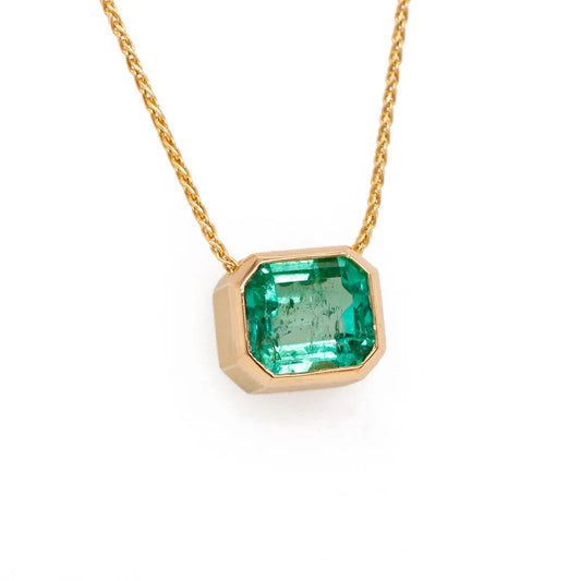 Square Emerald Cut Emerald Pendant Necklace - 17"