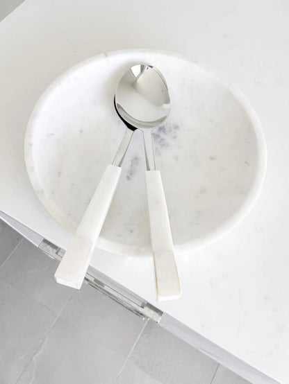 White Marble Serving Spoon with Mother of Pearl Inlay