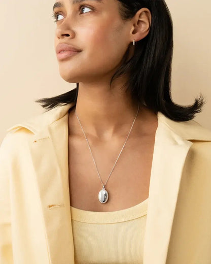 MRK The 4 Image Sterling Silver "Midi" Locket Necklace W/White Sapphire
