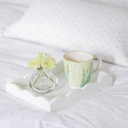 Lacquer Scalloped Ottoman Tray in White - 11x8