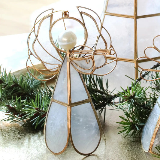 DEK Capiz Small Angel W/Violin Ornament (NAT/GO) 5.5"