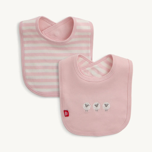 Stripe Organic Cotton - Pink - Reversible Magnetic Bib