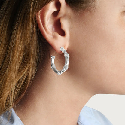 Bamboo - Medium Hoop Earrings in Silver