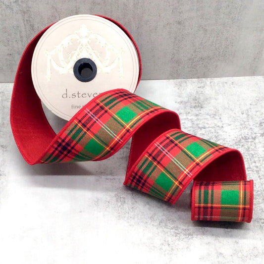D.S 2.5" X 10Yds Dupion Asher Plaid Ribbon - Red, Green, White
