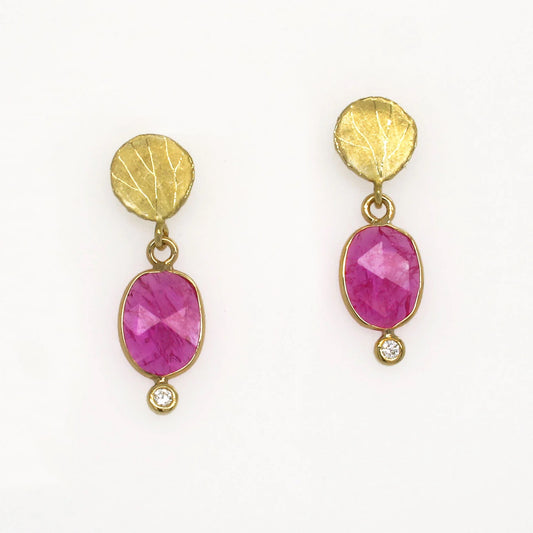 Wrapped Ruby Earrings with Petals and Diamonds
