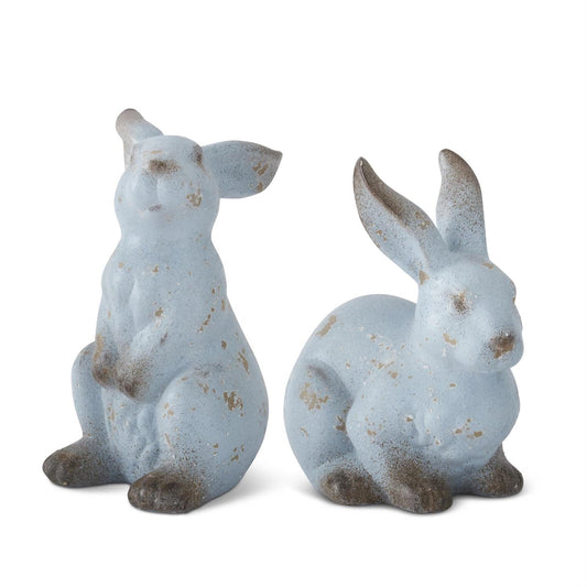 Weathered Blue Terracotta Bunnies - Set of 2 - 12"
