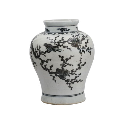 LOA Indigo Plum Jar With Brown Bird Vase 17" (1256A)