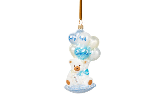 Teddy Bear with Balloons Ornament - Blue