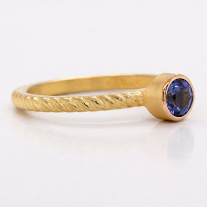 Roped Stack Ring with Round Blue Sapphire