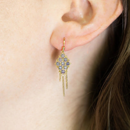 Woven Lattice Tanzanite Earrings in 18kt Gold