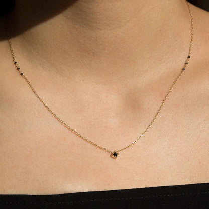 JKD N - Black Diamond Princess Cut Necklace; 14kt YG