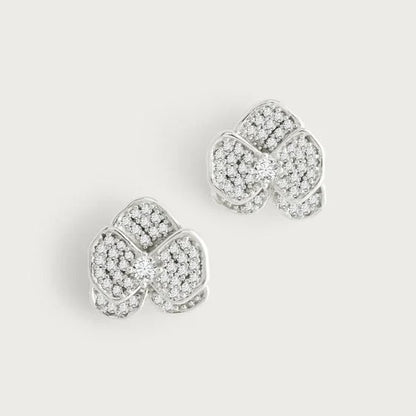 Orchid - White Pave Stud Earrings - Silver