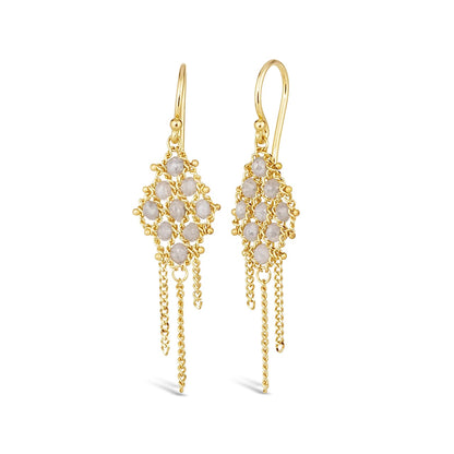 Woven Lattice Silver Diamond Earrings in 18kt Gold