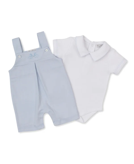 Springtime Bunny Fun - Short Overall Set - Light Blue & White