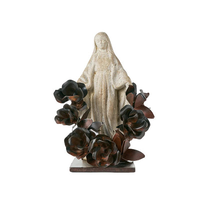 St. Theresa Stone on Iron Stand with Forged Roses 17"