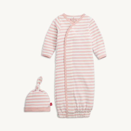 Pink Stripe - Organic Cotton Newborn Gown & Hat Set
