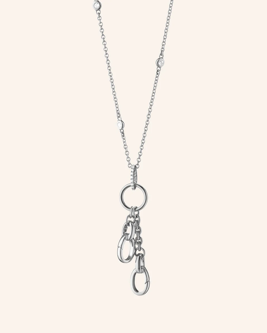 "DOY" Sterling Silver Small Charm Chain Necklace with Sapphires & 2 Charm Stations - 18"