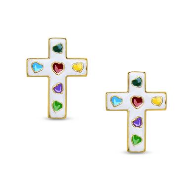 LYN Multicolored Cross Stud Earrings (394E-WT)