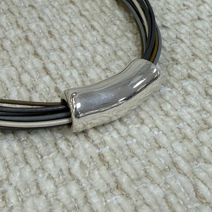 Gray Neutral Mixed Leather Necklace