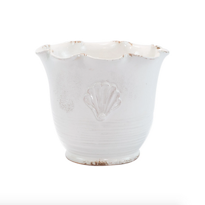 Rustic Garden White Small Scallop Planter
