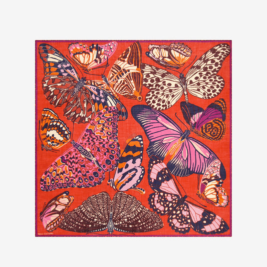 Square Scarf Etole 130 - Papillions - Red