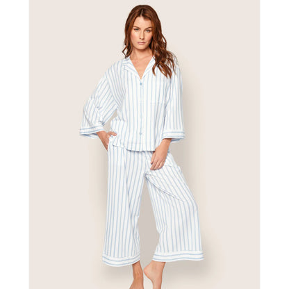 The Olivia Wide Leg Pima Pajama Set - Periwinkle Stripe