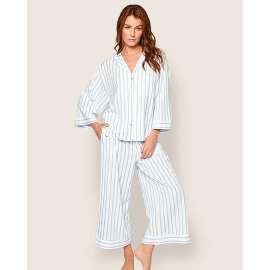 The Olivia Wide Leg Pima Pajama Set - Periwinkle Stripe