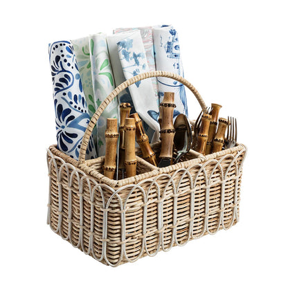 Provence Rattan - Whitewash - Silverware Caddy 12"
