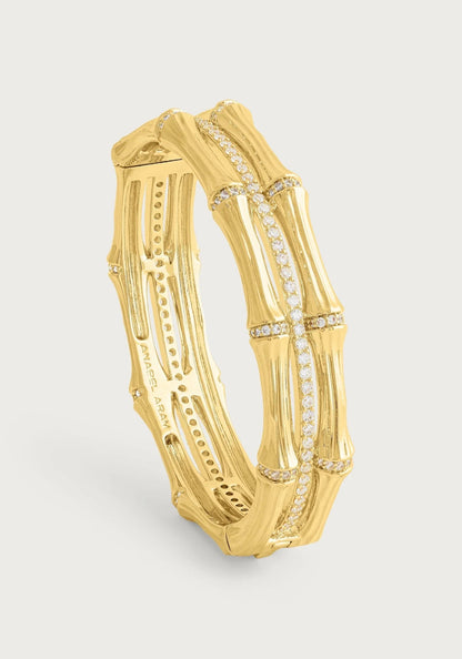 Bamboo - Stacked Hinged Bangle in Gold