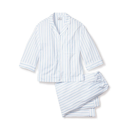 The Olivia Wide Leg Pima Pajama Set - Periwinkle Stripe