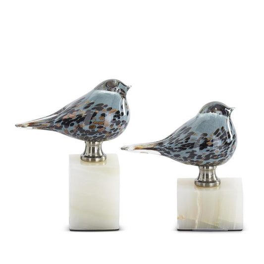 KKI Blue Glass Bird on White Marble Base- Small