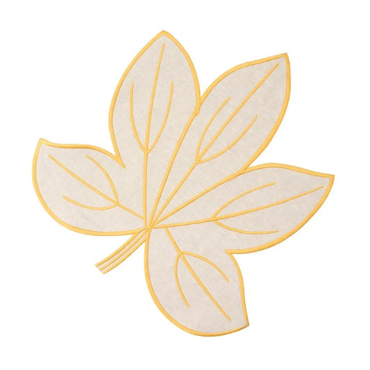 Flax Harvest Leaf Linen Coaster - Gold - Set/4
