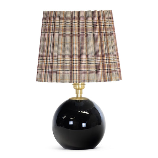 Giorgio Black Glass Mini Lamp W/Plaid Pleated Shade - 14.75"H