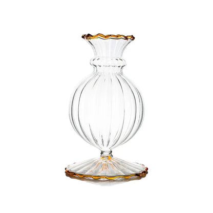 Miss Annie Bud Vase - Clear with Amber Trim 6"