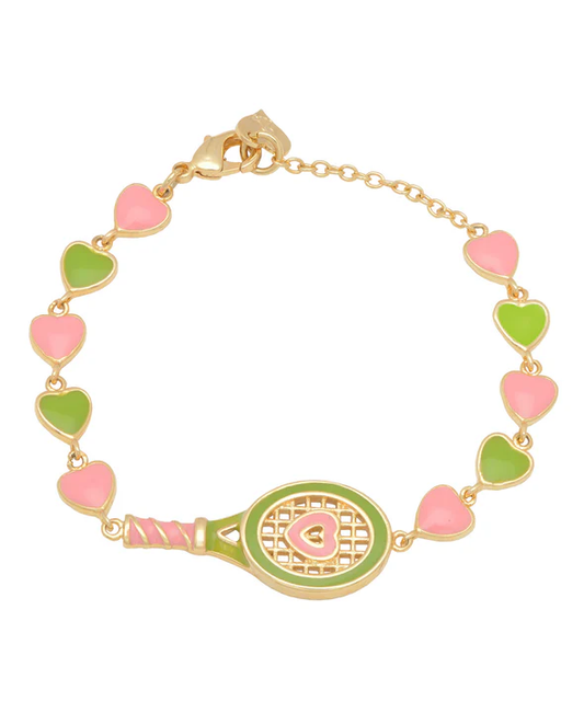 LYN Tennis Racket and Hearts Link Bracelet