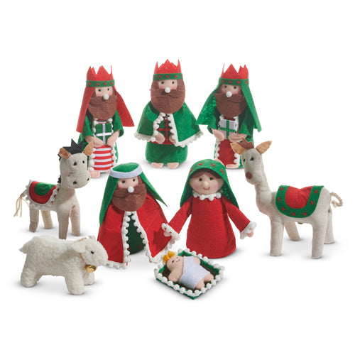 RZI Small Red & Green Fabric Nativity 6" Set of 9