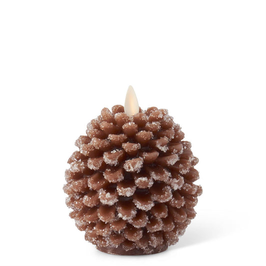 Brown Wax Snowy Pinecone Luminara Indoor Candle 4.5"