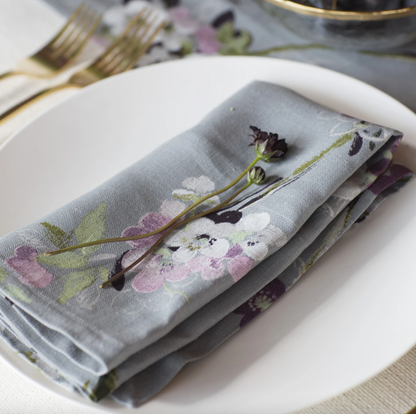 MDL Positano Gray Floral Napkins Set/4