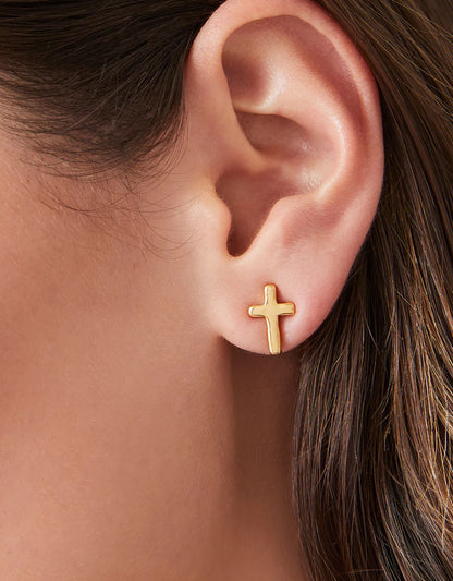 SPT E Cross Stud Earrings - Gold