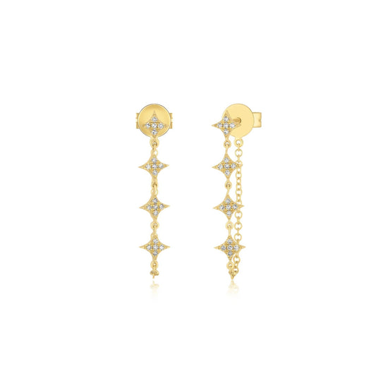 EFC E Multi Diamond Sparkle Chain Stud Earrings - 14KTYG